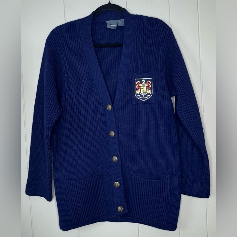 100% Merino Wool Vintage Liz Knit School Sweater Cardigan Womens Small Petite